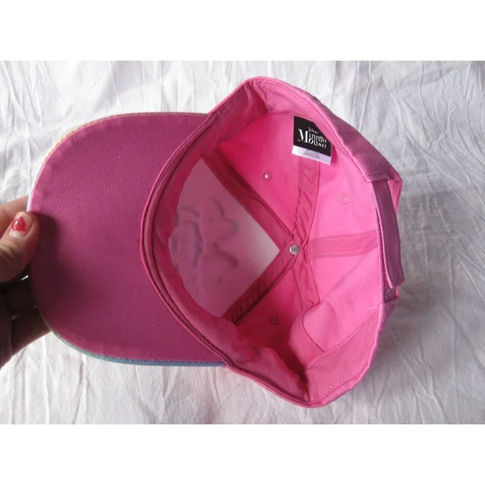 Cute Girls Disney Minnie Mouse Pink Hat Cap with Glitter Rainbow Brim OSFA‎